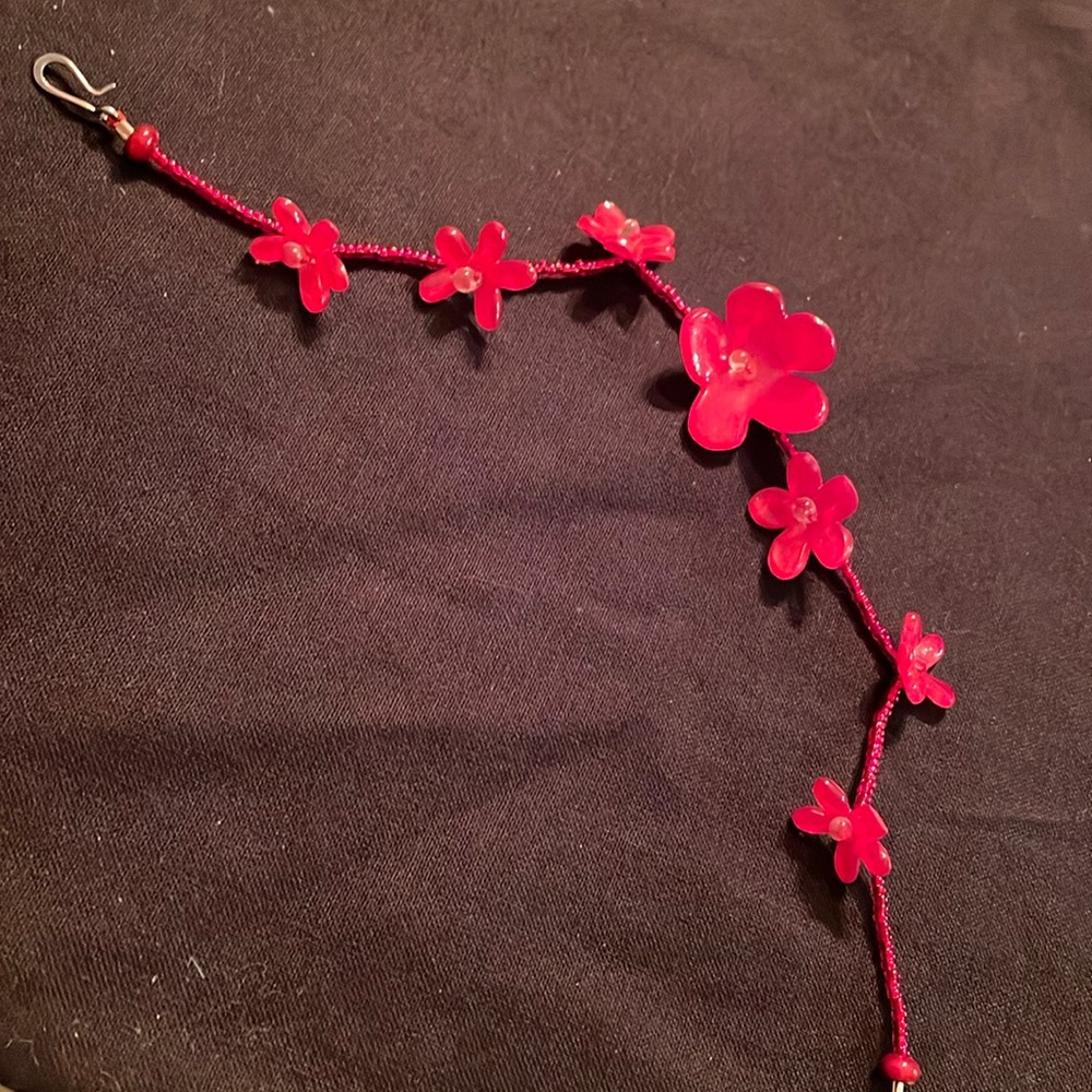 Baked flower and bead ankle bracelet